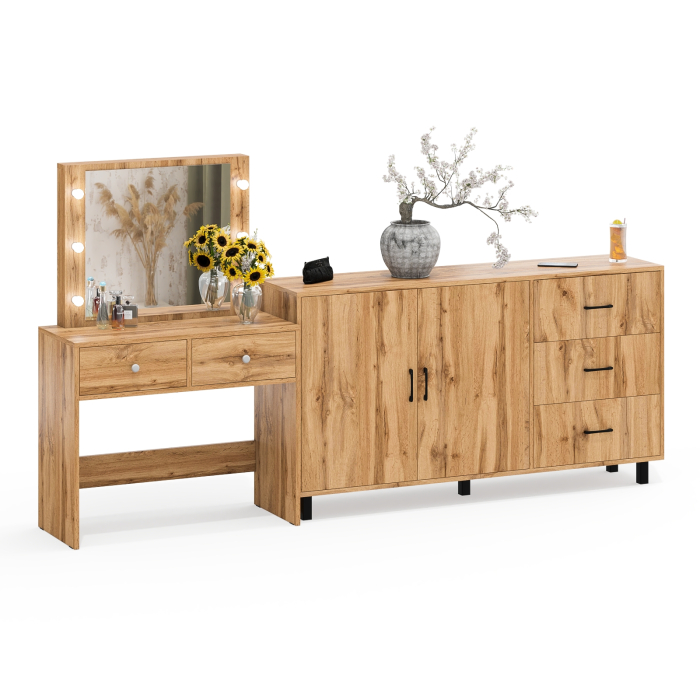 С зеркалом, Косметический столик с подсветкой СТ-5 в комплекте с комодом 123-1604