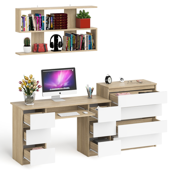 Домашние кабинеты, Стол письменный Мори МС-2 с комодом МК800 4 ящика и полкой 1200