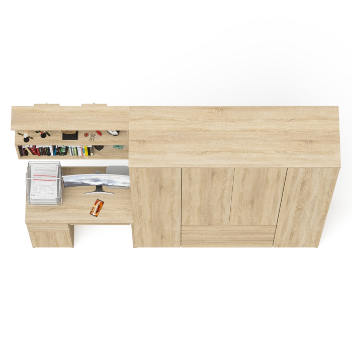 Домашние кабинеты, Четырёх-дверный шкаф-комод Мори МШ1600.1 с компьютерным столом МС-1 тумба слева и верхней полкой