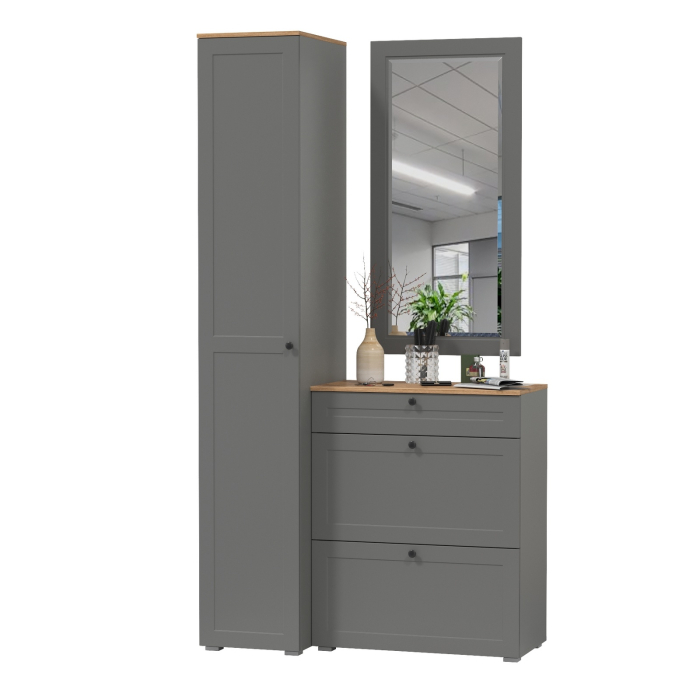 Прихожие, Шкаф-пенал с обувницей и зеркалом Остин