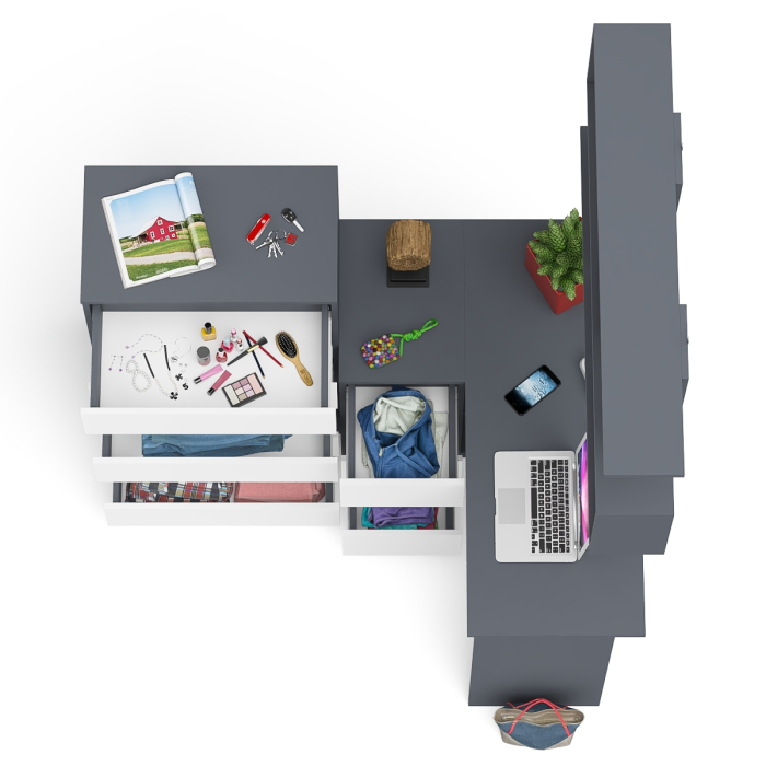 Домашние кабинеты, Угловой компьютерный стол Мори МС-16 левый с навесной полкой и высоким комодом на 5-ть ящиков