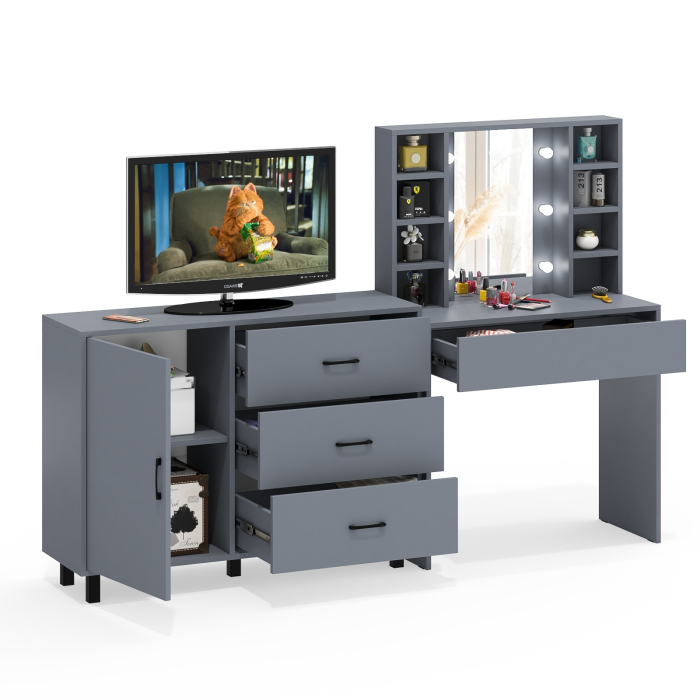 Туалетные столики, Туалетный столик с подсветкой 115 и комод с дверкой и 3-мя ящиками 122-1204