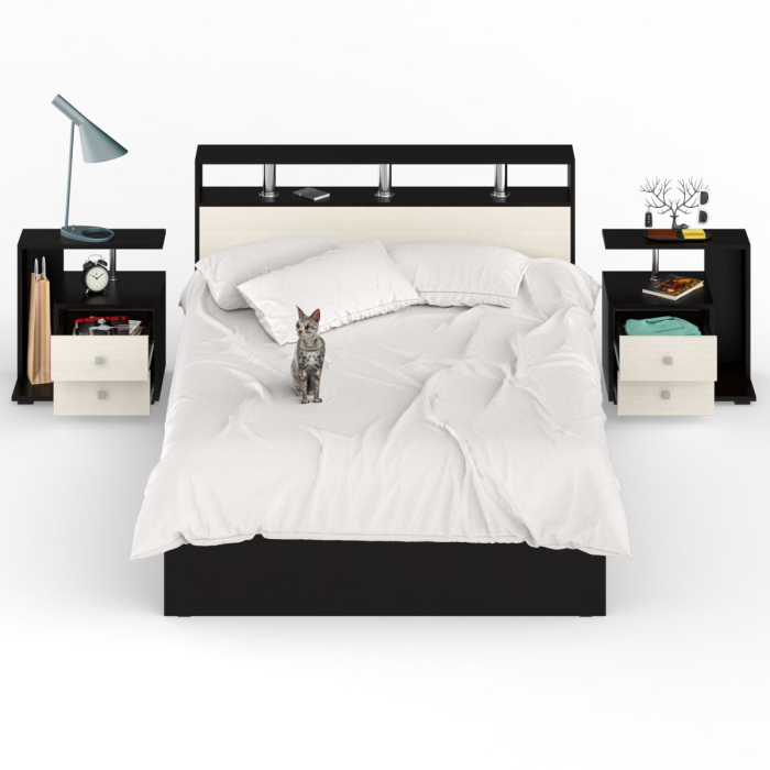 Спальные гарнитуры, Кровать Камелия 1400 с двумя прикроватными тумбами