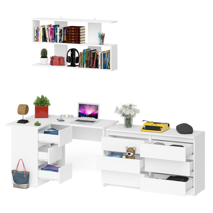 Домашние кабинеты, Стол компьютерный угловой МС-16 левый Мори с полкой для книг и широким комодом