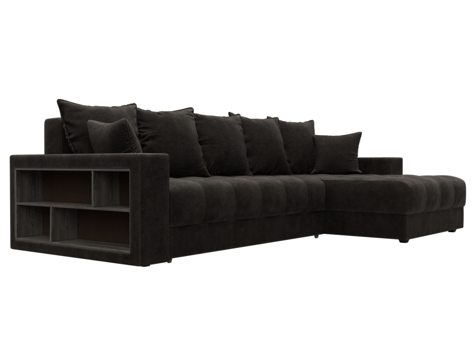 Диваны угловые в гостиную, Диван угловой с декором и полкой Лига-050 НПБ, велюр BRUT 