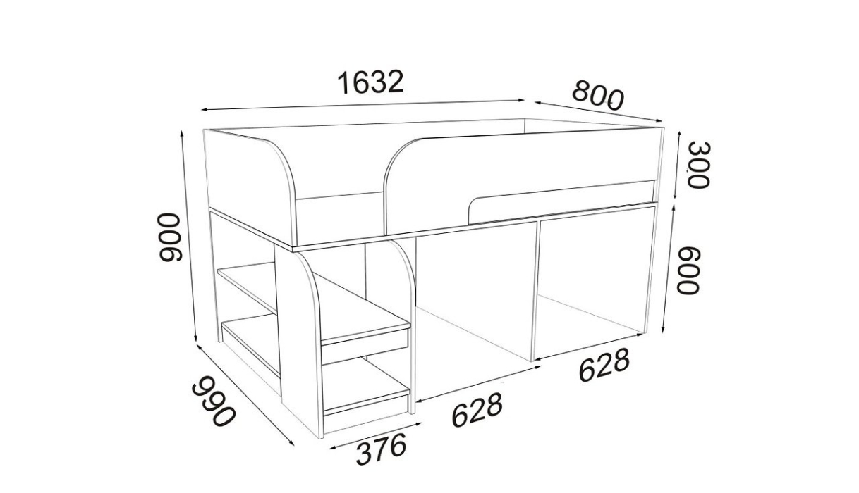 Кровати-чердаки, Кровать-чердак Астра 9 V7 Дуб молочный