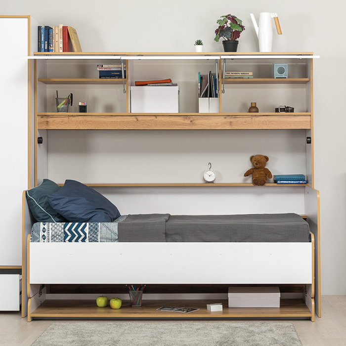 Для девочек, Кровать-стол-трансформер с пеналом и шкафом Вуди № 43.