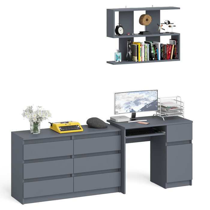 Домашние кабинеты, Широкий комод Мори МК1200.6 с письменным однотумбовым столом МС-1 правый и полкой на 900