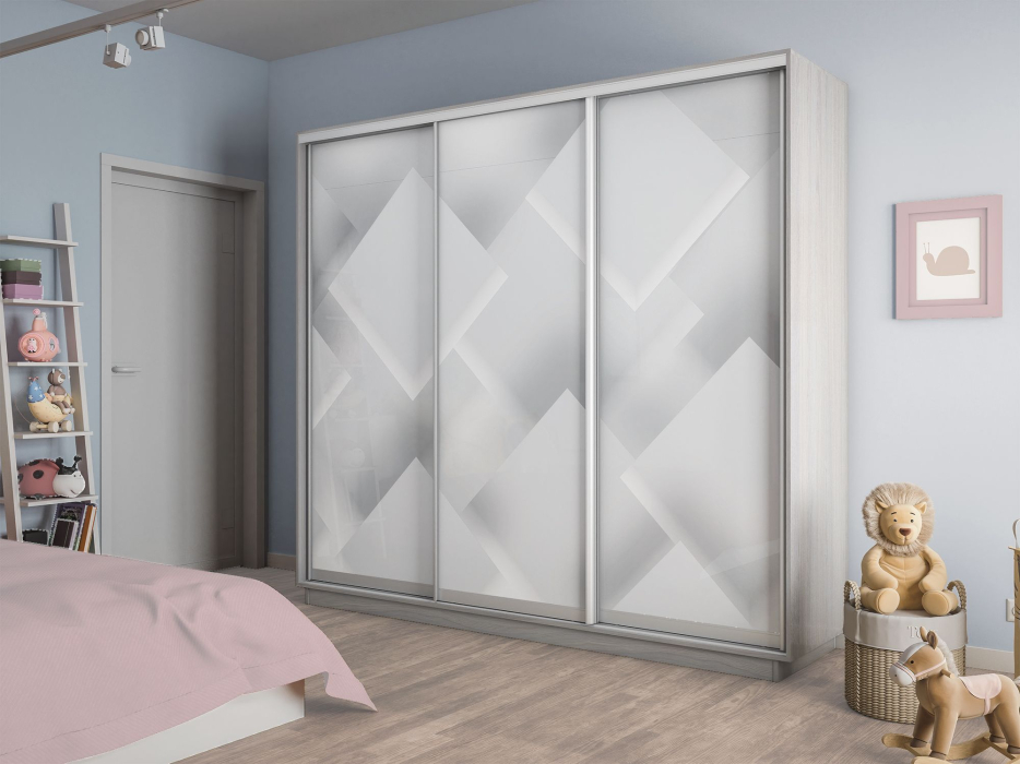 Шкафы-купе 3-х дверные, Шкаф-купе Экспресс 3-х дверный Фотопечать Квадрат Стекла 210х45х240