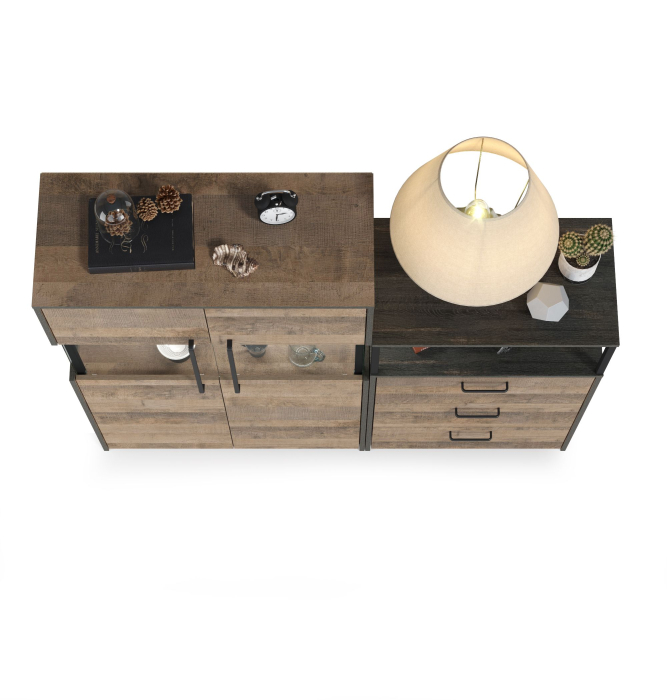 Стенки для гостиной, Комод с витриной с двумя дверками и подсветкой и комод с ящиками Трувор