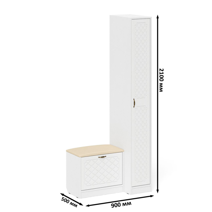 Прихожие, Пенал П-6-500 с обувницей с мягким сиденьем фрезеровка ромб