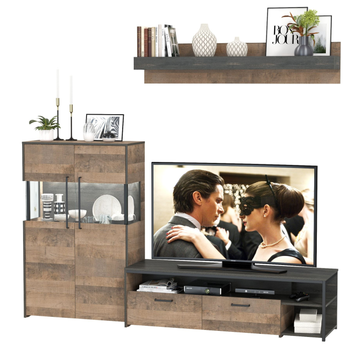 Стенки для гостиной, Комод с витриной с подсветкой с тумбой под ТВ Трувор