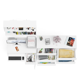 Большой комод на восемь выдвижных ящиков со столом МС-1 правый и полкой Мори 900