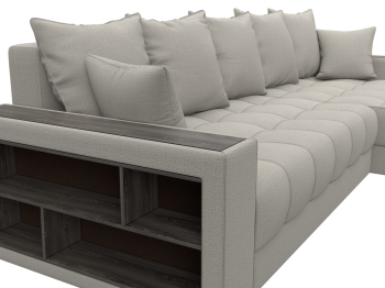 Диван угловой с декором и полкой Лига-050 НПБ, рогожка Амур