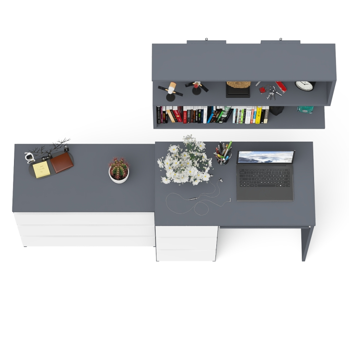 Прямые компьютерные столы, Компьютерный стол три ящика слева Мори с комодом Мори МК800.1 и полкой на 900