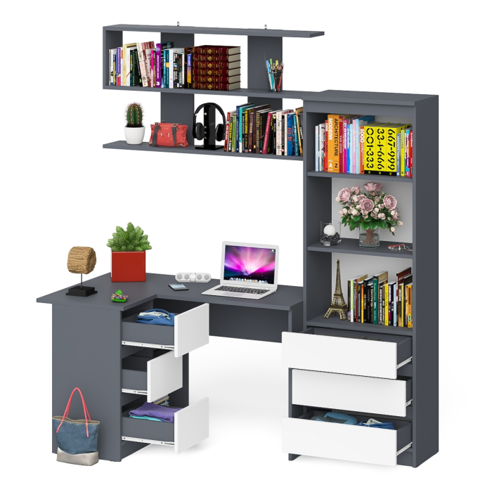 Домашние кабинеты, Уголок школьника Мори с угловым столом и полкой и стеллажом