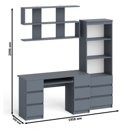Рабочее место Мори из стола двухтумбового МС-2 с навесной полкой и стеллажом