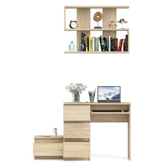 Прямые компьютерные столы, Стол компьютерный три ящика МС-6 левый с тумбочкой ТМП400 и навесной полкой 900 Мори