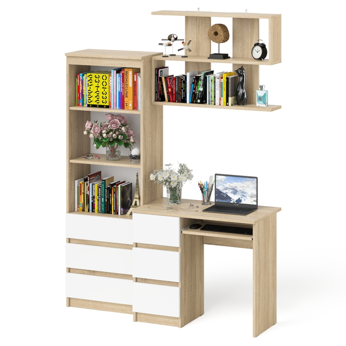 Прямые компьютерные столы, Стол для работы три ящика слева Мори с навесной полкой на 900 и стеллаж-комод три ящика