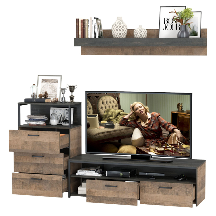 Стенки для гостиной, Комод с ящиками Трувор с тумбой под аппаратуру и полкой