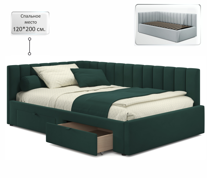 Мягкая кровать, Мягкая кровать-тахта Milena 1200 c ящиками