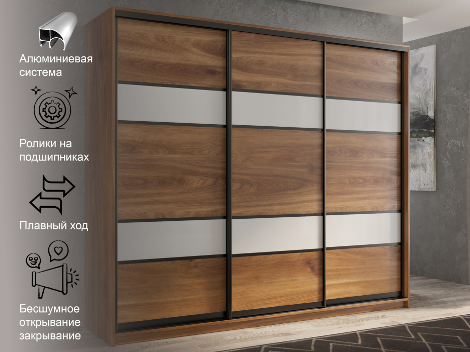 Шкафы-купе 3-х дверные, Шкаф-купе 3х дверный Кааппи 8 210х45