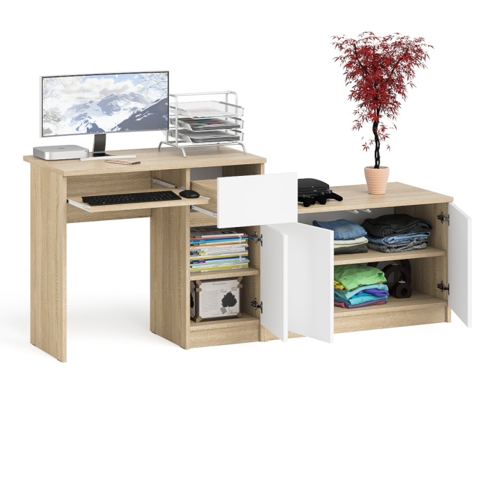 Прямые компьютерные столы, Тумба Мори МА900-1 и стол компьютерный Мори МС-1 правый