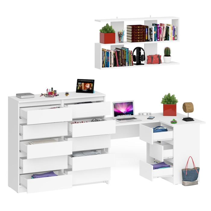 Домашние кабинеты, Набор мебели из углового компьютерного стола Мори МС-16 правого с книжной полкой и комода МК1200.10