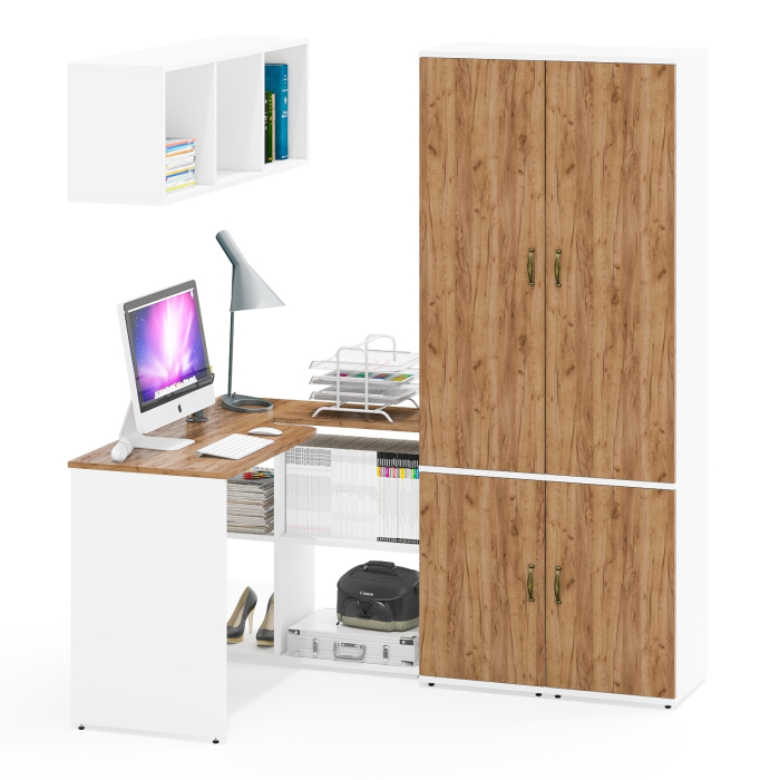 Домашние кабинеты, Два пенала для одежды и бумаг Лидер-8 с навесной полкой с письменным столом