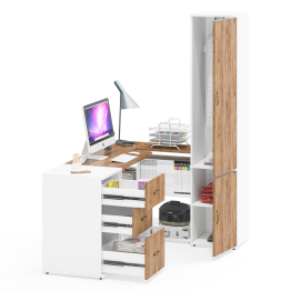 Лидер-8 уголок для школьника из стола с тумбочкой и узкого шкафа для одежды