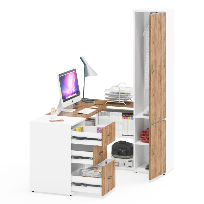 Домашние кабинеты, Лидер-8 уголок для школьника из стола с тумбочкой и узкого шкафа для одежды