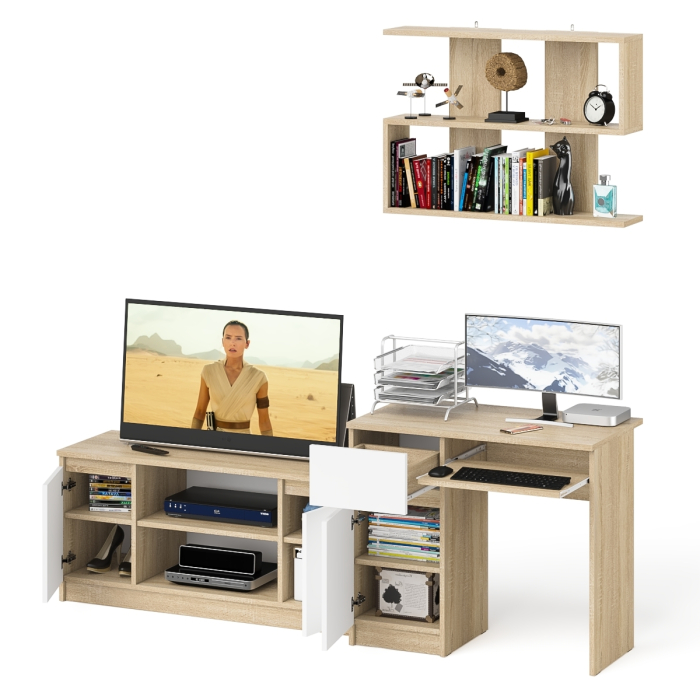 Прямые компьютерные столы, Стол однотумбовый компьютерный Мори МС-1 левый с полкой на 900 и тумбой на 1200