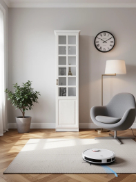 Пенал-витрина Ливерпуль + карниз ясень ваниль/белый