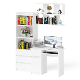 Рабочее место из стола компьютерного МС-1 левый со стеллажоми и настенной полкой Мори