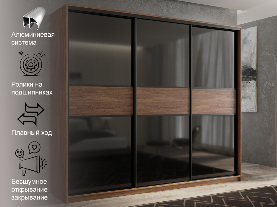 Шкафы-купе 3-х дверные, Шкаф-купе 3х дверный Кааппи 12 240х45