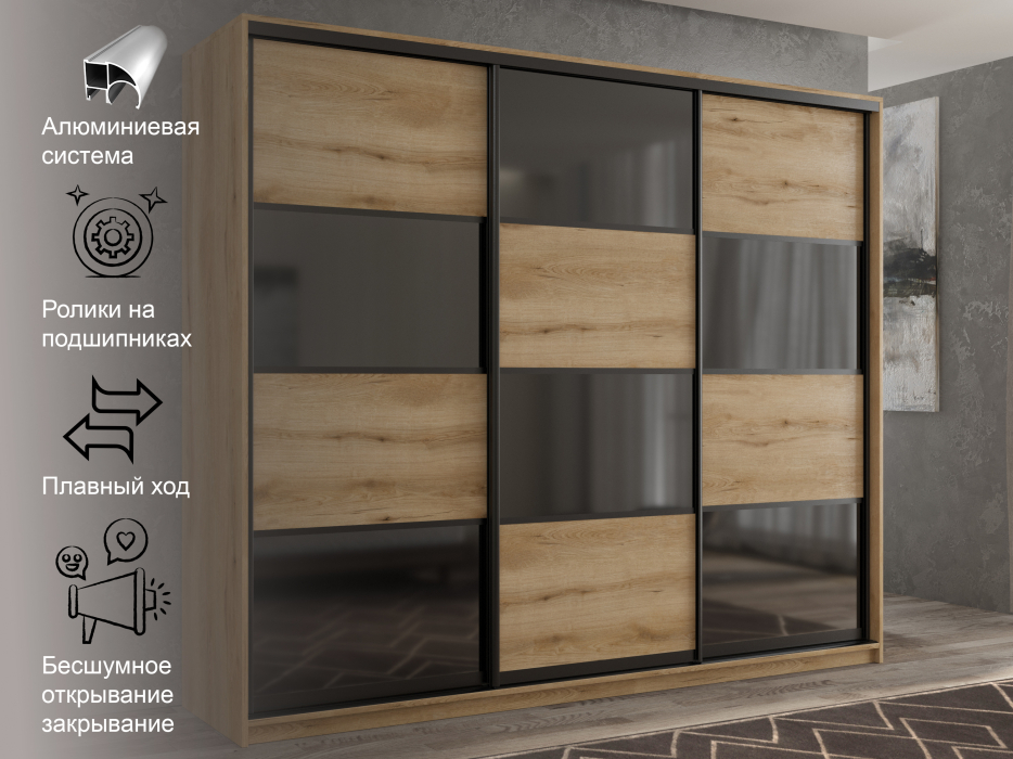 Шкафы-купе 3-х дверные, Шкаф-купе 3х дверный Кааппи 13 210х45