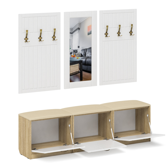 Прихожие, Набор мебели для прихожей из обувниц зеркала и вешалок П-6 № 03 МДФ фрезеровка прованс