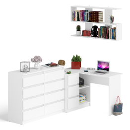 Книжная полка Мори 1200 с комодом 1200.8 и компьютерным столом МС-16 левым