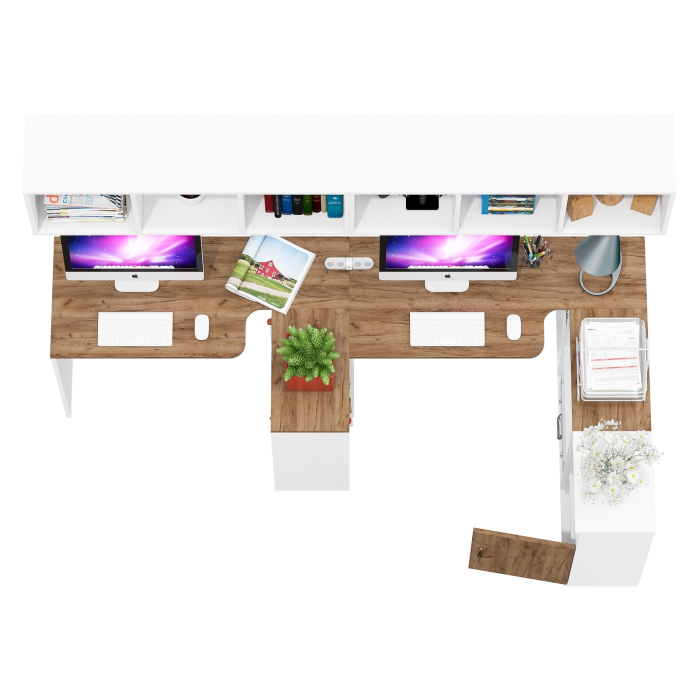 Домашние кабинеты, Мебель для домашнего офиса Лидер-8 из столов-трансформеров с навесными полками и тумбы с нишей