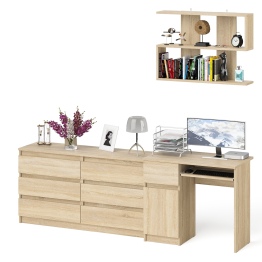 Компьютерный стол МС-1 левый с широким комодом МК1380-6 и полкой Мори 900