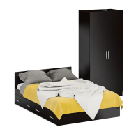 Спальные гарнитуры, Двуспальная Кровать с ящиками 1400 со шкафом для одежды 2-х створчатым Стандарт