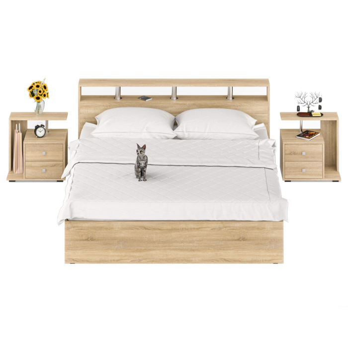 Спальные гарнитуры, Кровать Камелия 1800 с двумя прикроватными тумбами