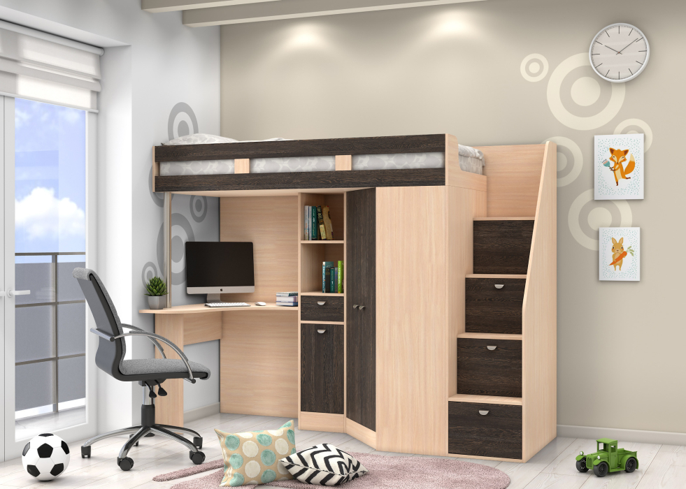 Кровати-чердаки, Кровать чердак Golden Kids 6 дуб молочный