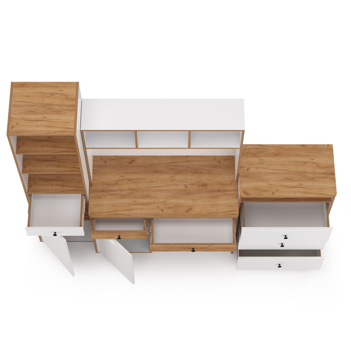 Офисная мебель, Компьютерный стол, стеллаж и комод с нишей Вуди № 50