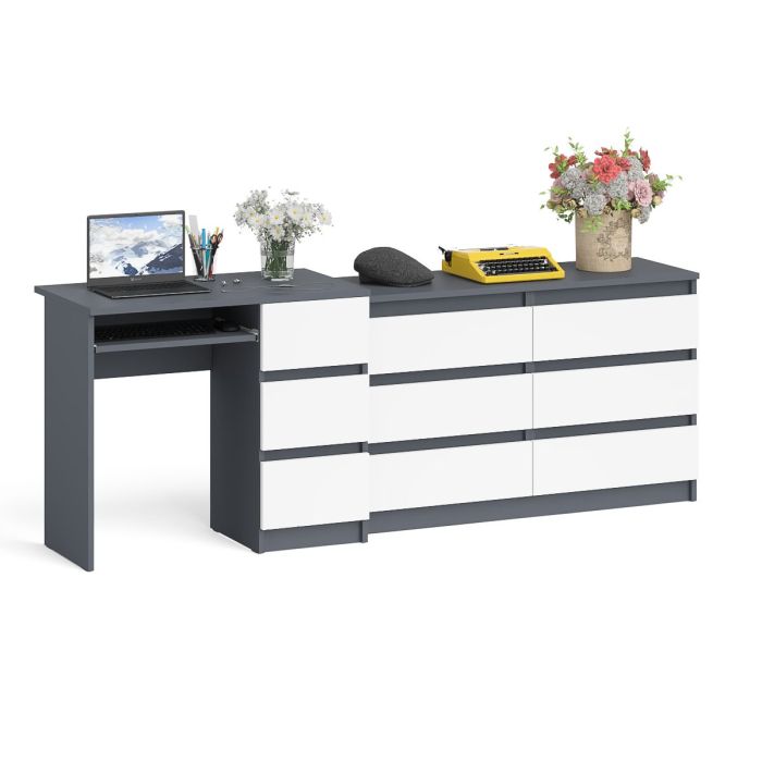 Домашние кабинеты, Комод Мори МК-1200 6 ящиков и компьютерный стол МС-6 три ящика справа