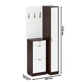 Высокая обувница с вешалкой с крючками и пеналом П-6-500 для прихожей фрезеровка ромб