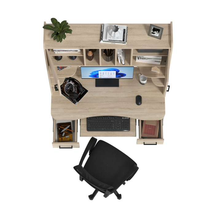 Прямые компьютерные столы, Компьютерный стол с надстройкой Бета и кресло компьютерное чёрное