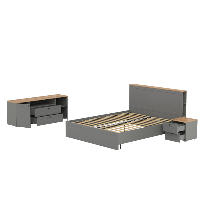 Спальные гарнитуры, Набор мебели в спальню Остин из кровати с основанием с ТВ-тумбой и прикроватной тумбы