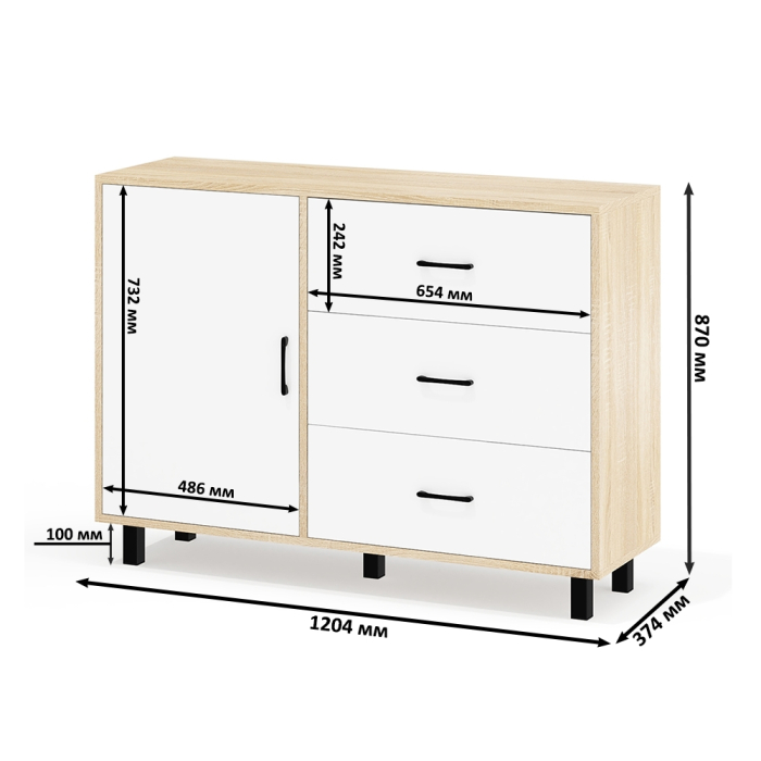 Туалетные столики, Туалетный столик с подсветкой 115 и комод с дверкой и 3-мя ящиками 122-1204