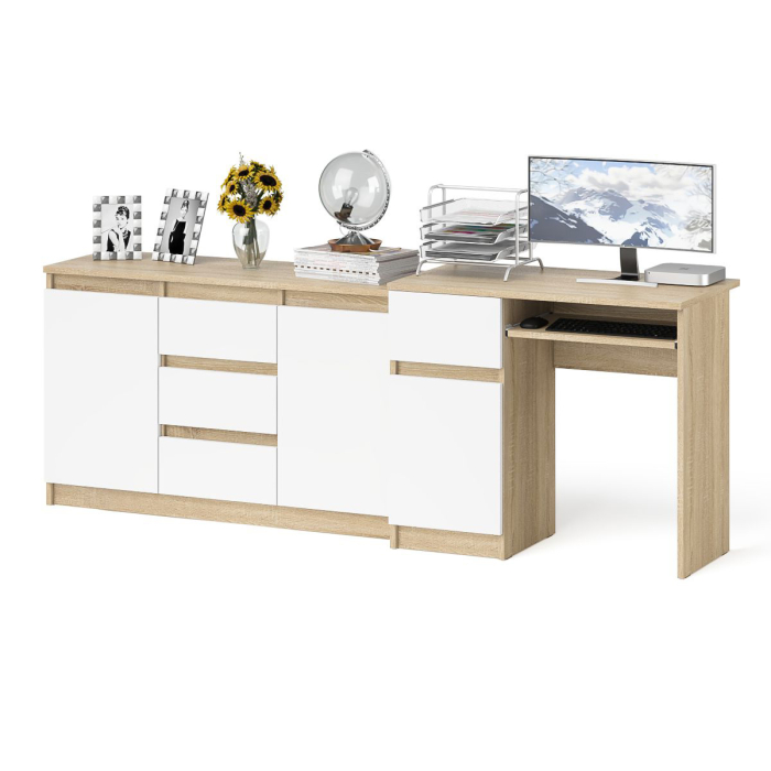 Домашние кабинеты, Комод-тумба Мори МК1200 3 ящика и две дверки со столом компьютерным МС-1 левым Мори